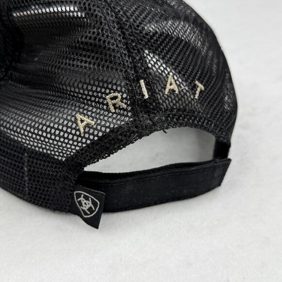 Ariat Hat Cap Strap Back Brown Black Mesh Trucker Distressed Patch Mens One Size - Picture 4 of 7